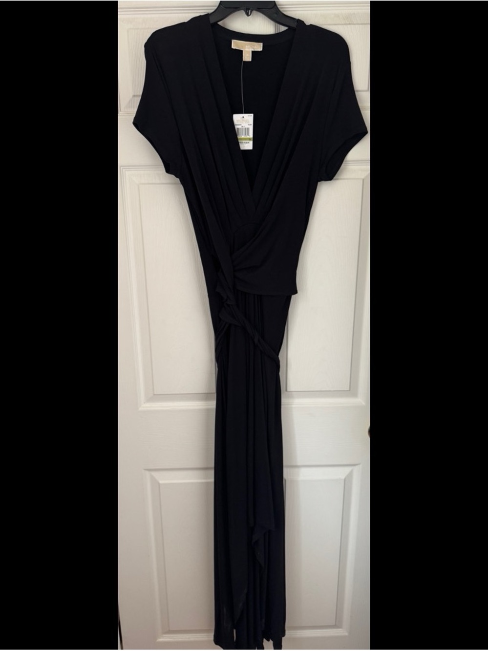 Michael Kors Black Draped Wrap Maxi Dress with Tie Waist